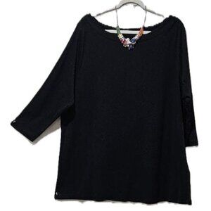 New AVENUE BLACK BOATNECK COTTON TUNIC TEE  22/24 CLASSIC TRAVEL RESORT CRUISE